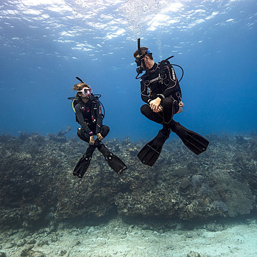 Diver practicing buoyancy in controlled conditions